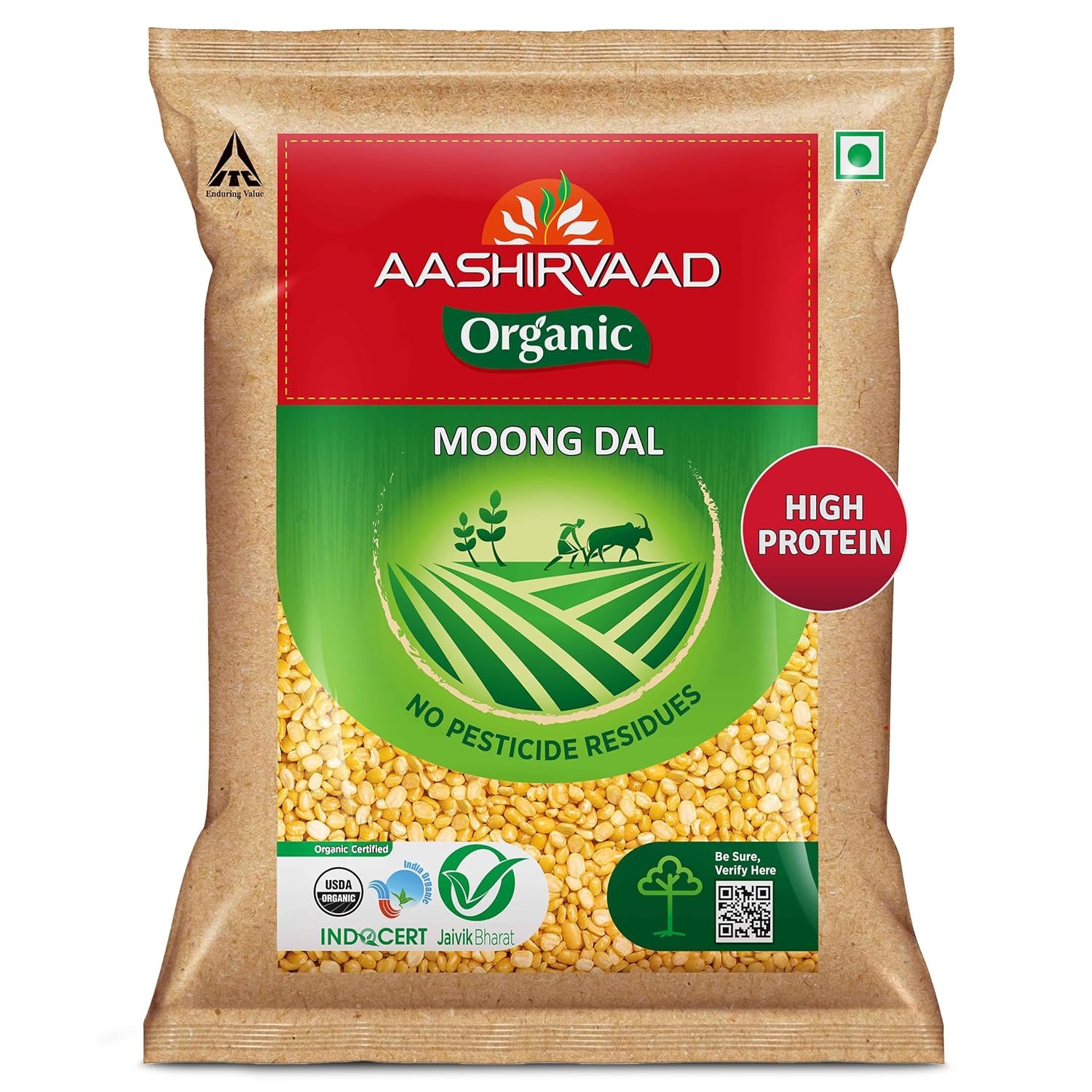 Aashirvaad Organic Moong Dal, 500 g, 100% Organic Moong Dal