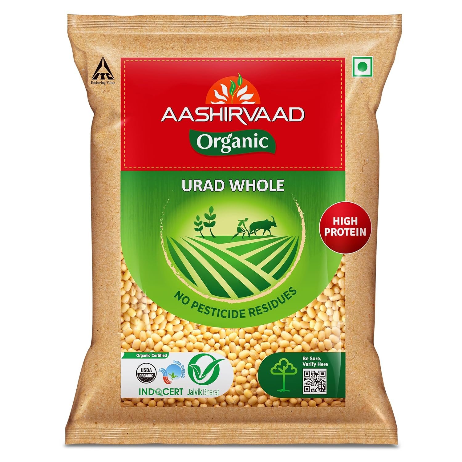 Aashirvaad Organic Urad Dal (Whole), 1kg, 100% Organic Urad Dal Rich in Protein