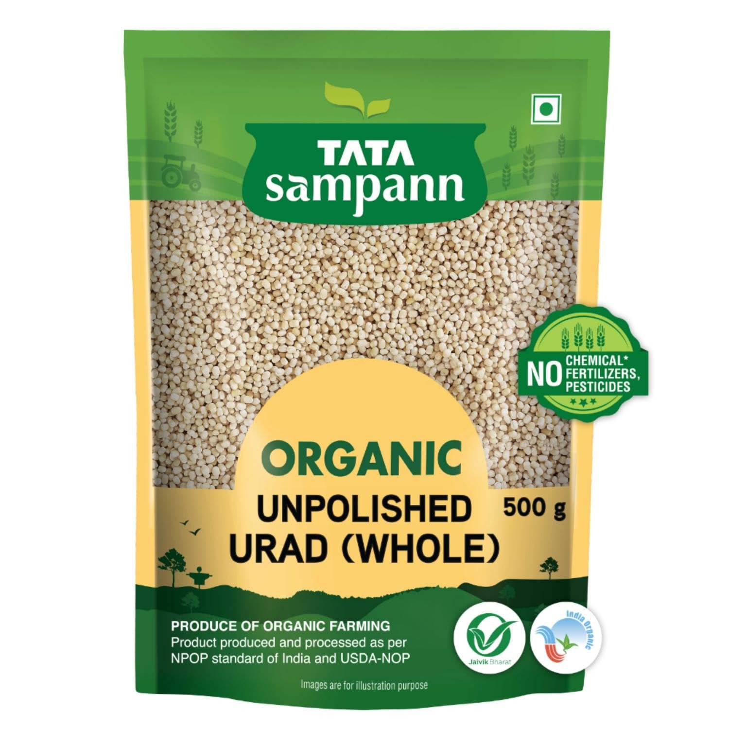 Tata Sampann Organic Urad Whole Dal, 500 g